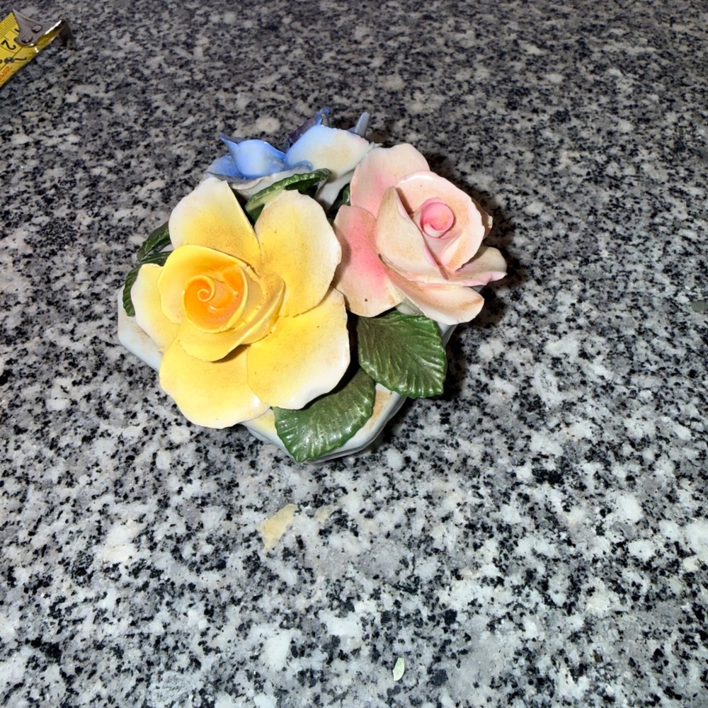 Thorley Vintage Floral Figurine Small Pink Yellow Blue Roses Bone China England